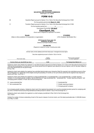 Miniature CleanSpark 10-Q Rapport trimestriel 2022 