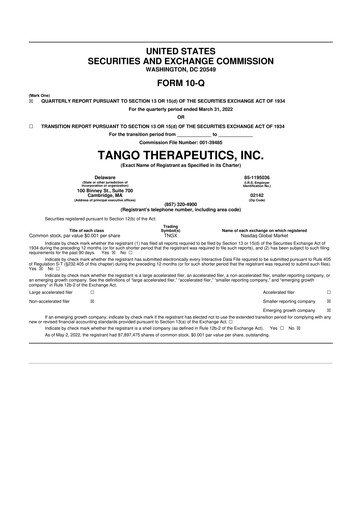 Thumbnail Tango Therapeutics 10-Q Quarterly Report FY2022 