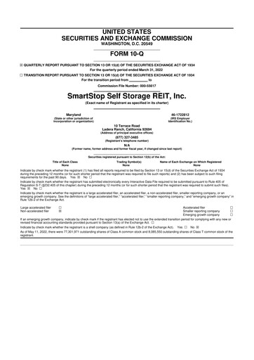 Vorschaubild SmartStop Self Storage REIT 10-Q Quartalsbericht 2022 