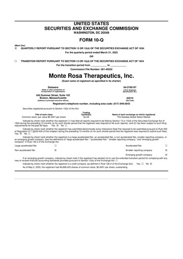 Thumbnail Monte Rosa Therapeutics 10-Q Quarterly Report FY2022 