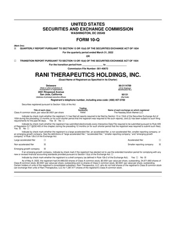 Miniature Rani Therapeutics 10-Q Rapport trimestriel 2022 