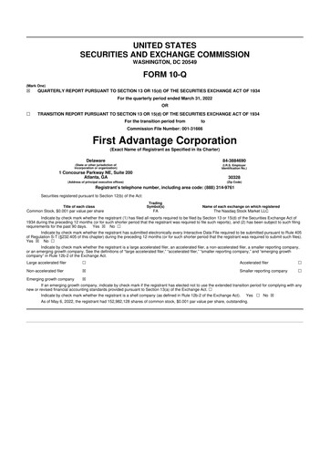 Miniature First Advantage 10-Q Rapport trimestriel 2022 