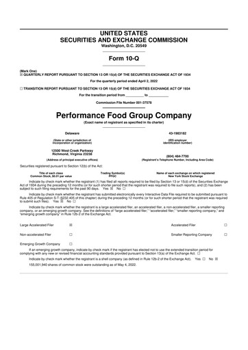 Miniature Performance Food Group 10-Q Rapport trimestriel 2022 