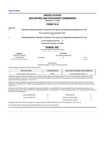 Vorschaubild Sonos
 10-Q Quartalsbericht 2022 