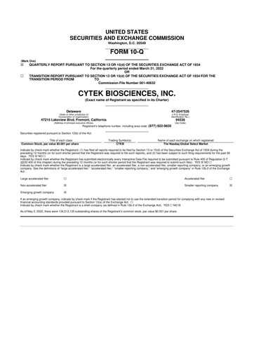 Vorschaubild Cytek Biosciences 10-Q Quartalsbericht 2022 
