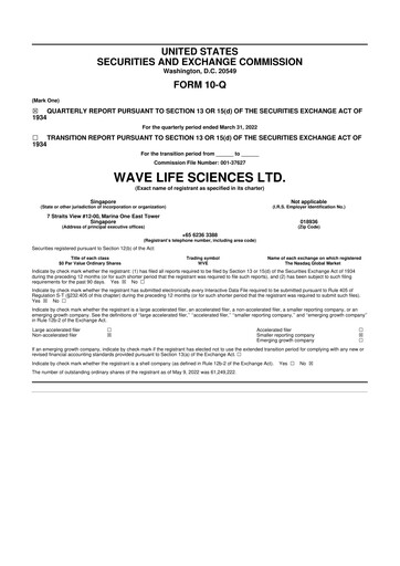 Thumbnail Wave Life Sciences 10-Q Quarterly Report FY2022 