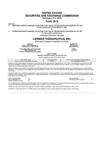 Thumbnail Larimar Therapeutics 10-Q Quarterly Report FY2022 