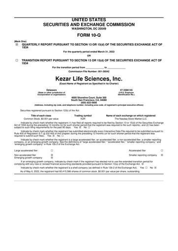 Thumbnail Kezar Life Sciences 10-Q Quarterly Report FY2022 