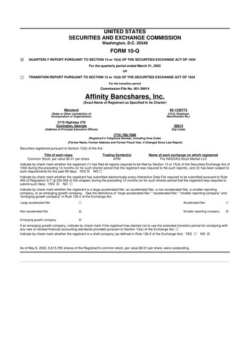 Thumbnail Affinity Bancshares 10-Q Quarterly Report FY2022 