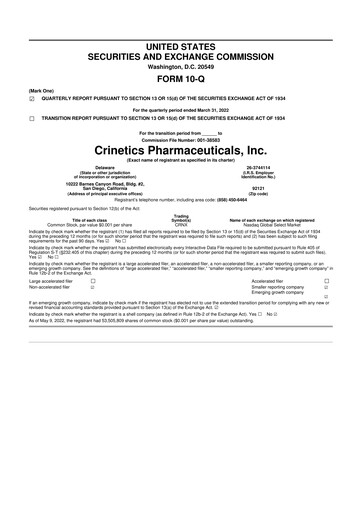Vorschaubild Crinetics Pharmaceuticals 10-Q Quartalsbericht 2022 