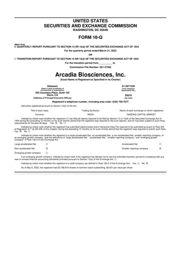 Thumbnail Arcadia Biosciences 10-Q Quarterly Report FY2022 