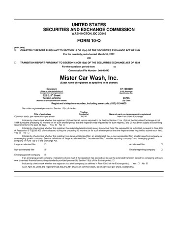 Thumbnail Mister Car Wash 10-Q Quarterly Report FY2022 