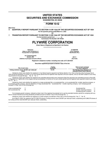 Vorschaubild Flywire 10-Q Quartalsbericht 2022 