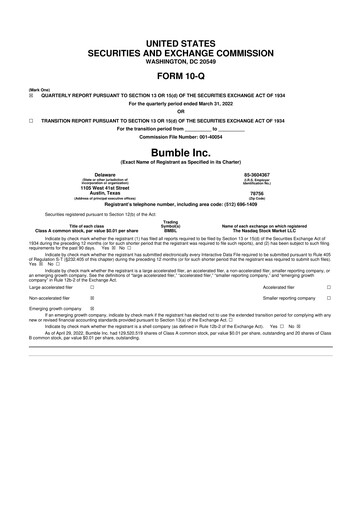 Thumbnail Bumble 10-Q Quarterly Report FY2022 