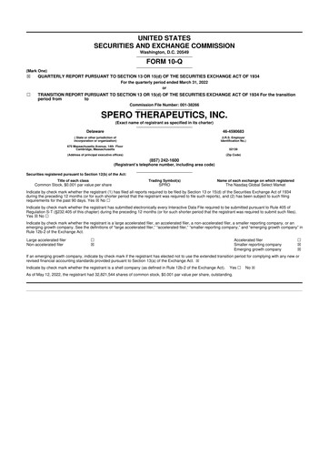 Thumbnail Spero Therapeutics 10-Q Quarterly Report FY2022 