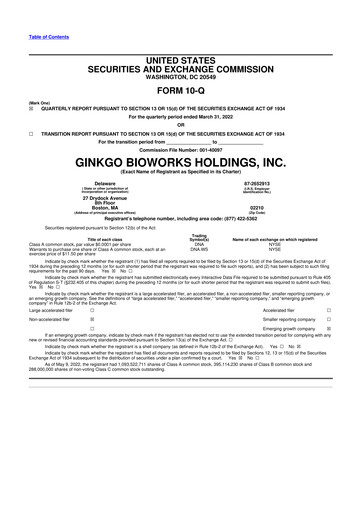 Thumbnail Ginkgo Bioworks
 10-Q Quarterly Report FY2022 