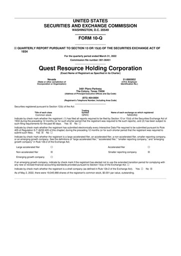 Thumbnail Quest Resource Holding 10-Q Quarterly Report FY2022 