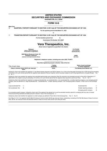Thumbnail Vera Therapeutics 10-Q Quarterly Report FY2022 