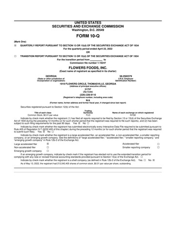 Miniature Flowers Foods
 10-Q Rapport trimestriel 2022 