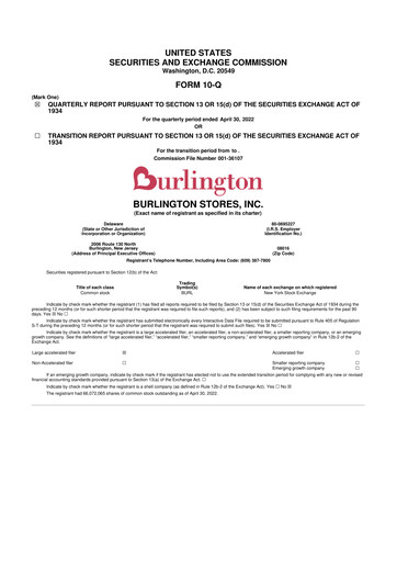 Thumbnail Burlington Stores 10-Q Quarterly Report FY2022 