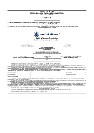 Miniature Smith & Wesson 10-K Rapport annuel 2022