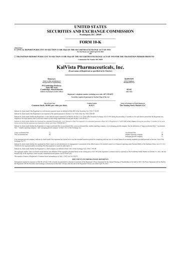 Thumbnail KalVista Pharmaceuticals 10-K Annual Report 2022