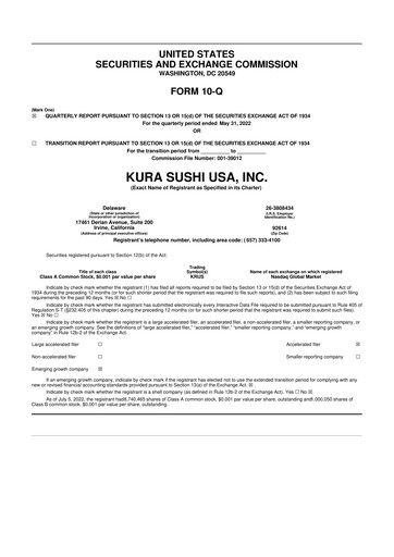 Thumbnail Kura Sushi USA 10-Q Quarterly Report FY2022 