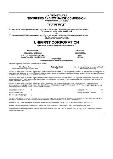 Thumbnail UniFirst 10-Q Quarterly Report FY2022 