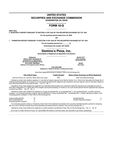 Thumbnail Domino's Pizza 10-Q Quarterly Report FY2022 