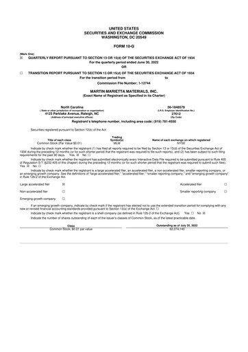 Thumbnail Martin Marietta Materials 10-Q Quarterly Report FY2022 