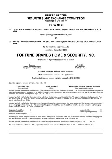 Thumbnail Fortune Brands Innovations 10-Q Quarterly Report FY2022 