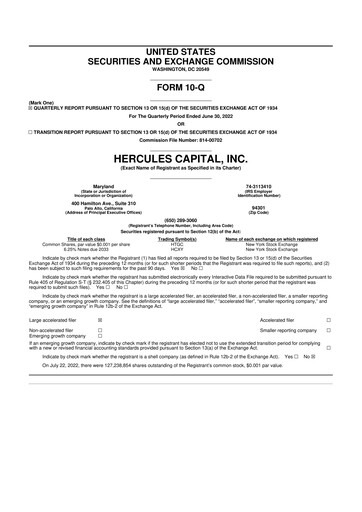 Thumbnail Hercules Capital
 10-Q Quarterly Report FY 
