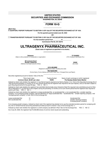 Thumbnail Ultragenyx Pharmaceutical 10-Q Quarterly Report FY2022 