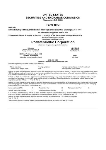 Thumbnail PotlatchDeltic
 10-Q Quarterly Report FY 
