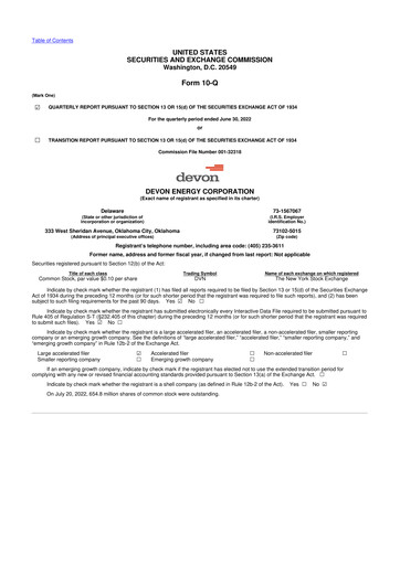 Thumbnail Devon Energy
 10-Q Quarterly Report FY2022 