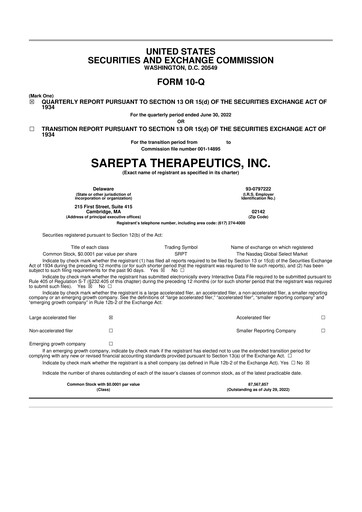 Thumbnail Sarepta Therapeutics
 10-Q Quarterly Report FY2022 