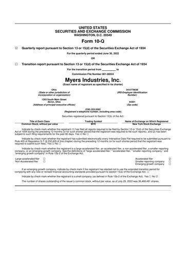 Thumbnail Myers Industries 10-Q Quarterly Report FY2022 