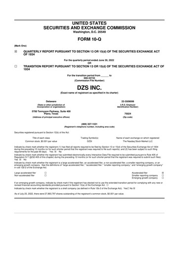 Miniature DZS Inc 10-Q Rapport trimestriel 2022 