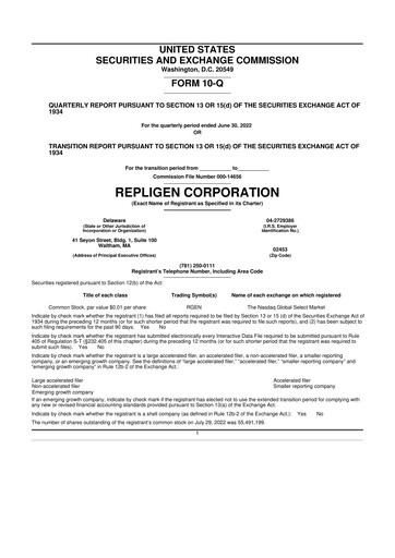 Miniature Repligen
 10-Q Rapport trimestriel 2022 