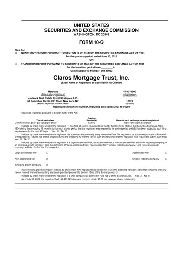 Thumbnail Claros Mortgage Trust 10-Q Quarterly Report FY2022 