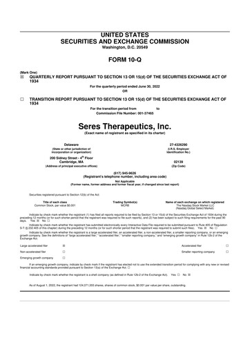 Thumbnail Seres Therapeutics 10-Q Quarterly Report FY2022 