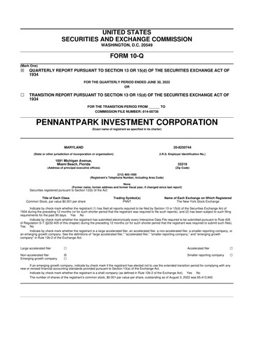 Vorschaubild PennantPark Investment 10-Q Quartalsbericht  