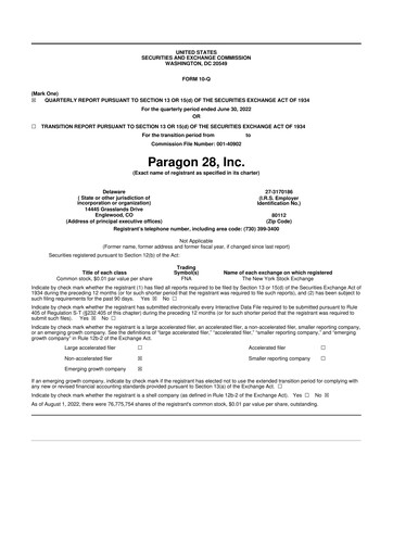 Thumbnail Paragon 28 10-Q Quarterly Report FY2022 