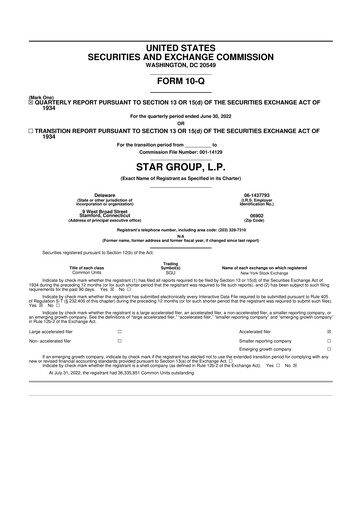 Thumbnail Star Group 10-Q Quarterly Report FY2022 