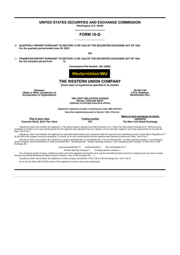 Thumbnail Western Union 10-Q Quarterly Report FY2022 