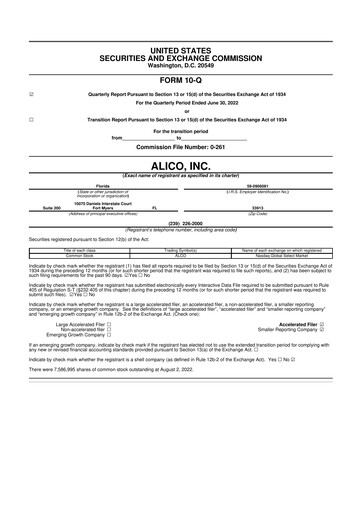 Thumbnail Alico
 10-Q Quarterly Report FY2022 