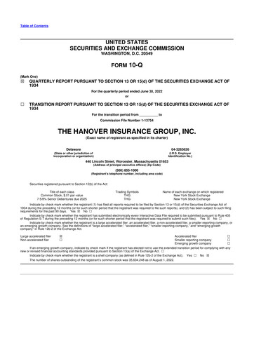 Thumbnail Hanover Insurance Group 10-Q Quarterly Report FY 