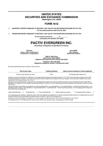 Thumbnail Pactiv Evergreen
 10-Q Quarterly Report FY2022 