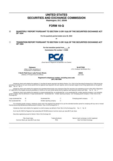 Vorschaubild Packaging Corporation of America
 10-Q Quartalsbericht 2022 