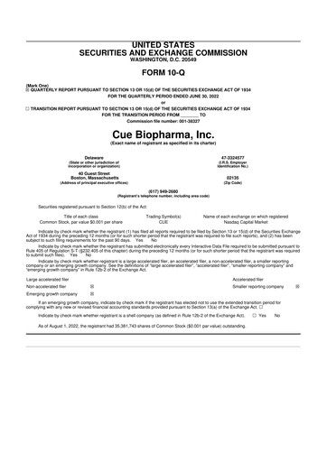 Miniature Cue Biopharma 10-Q Rapport trimestriel 2022 